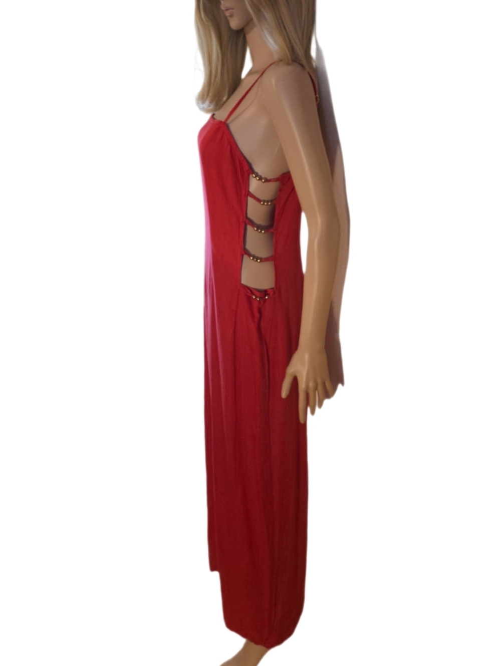 MISSGUIDED Metal Beads Detail Linen Blend Side Cut-Out Maxi Dress Large NWT - Picture 9 of 15